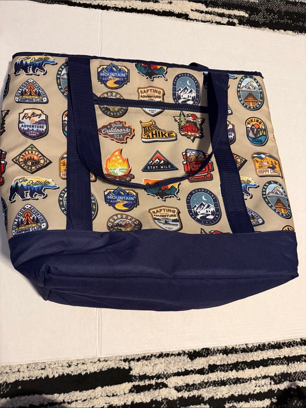 Canvas Adventure Patch Insulated Cooler Bag in Beige and Navy